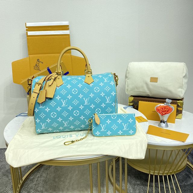 Louis vuitton original soft calfskin speedy P9 40 M11564 turquoise