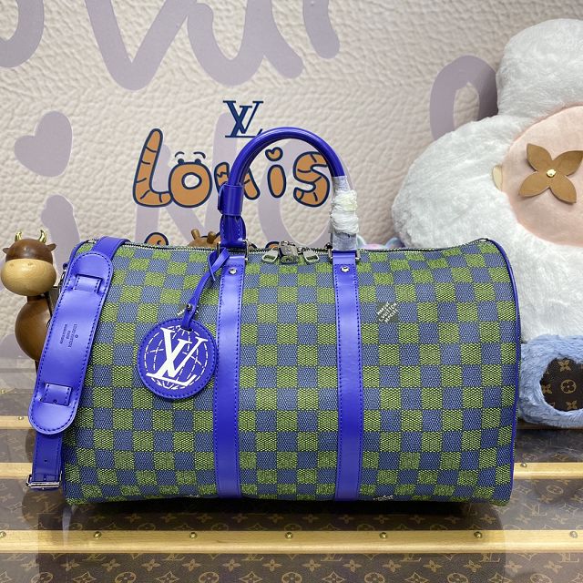 Louis vuitton original damier graphite keepall 45 N41418 blue&green