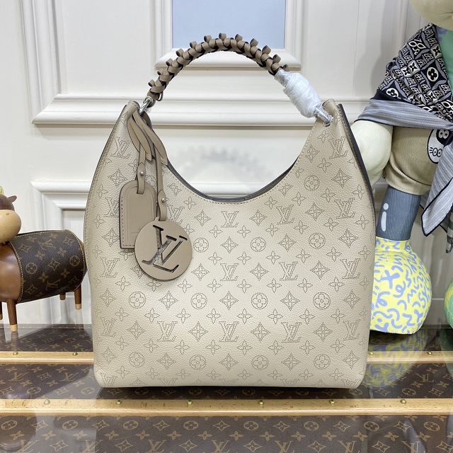 Louis vuitton original mahina leather carmel hobo bag M53188 grey