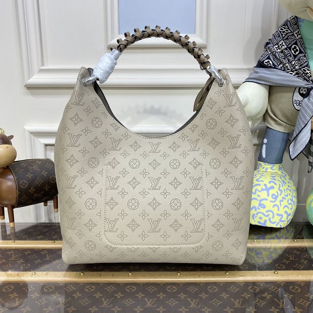 Louis vuitton original mahina leather carmel hobo bag M53188 grey