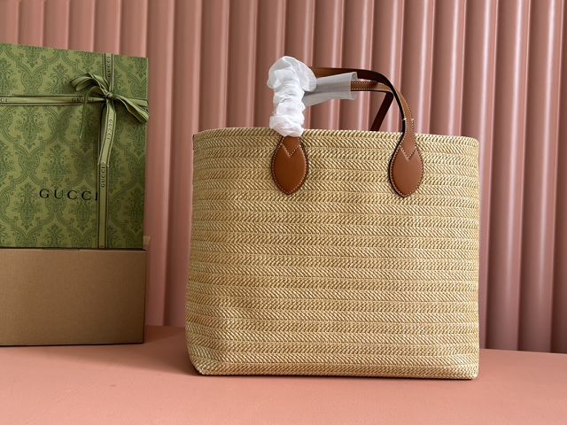 GG original raffia medium straw-effect tote bag 779666 beige