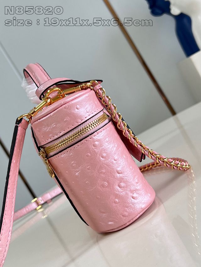 Louis vuitton original ostrich calfskin vanity chain pouch N85820 pink