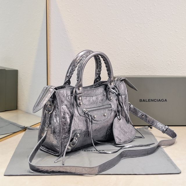 Balenciaga original lambskin le city small bag 8114422 dark silver