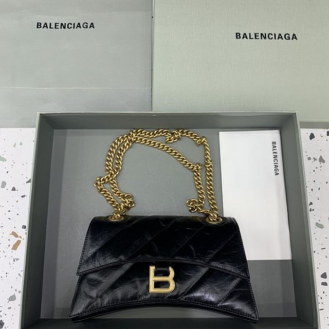 Balenciaga original calfskin crush small chain bag 7163512 black