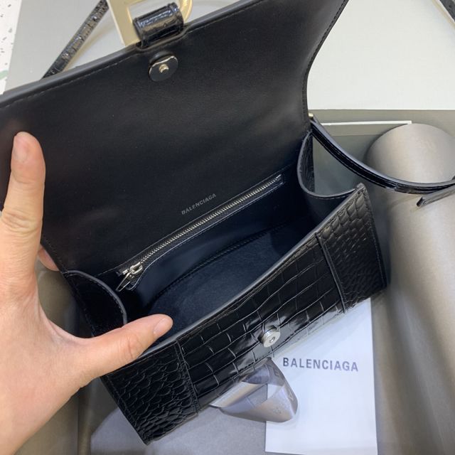 Balenciaga original crocodile calfskin hourglass small handbag 5935461 black