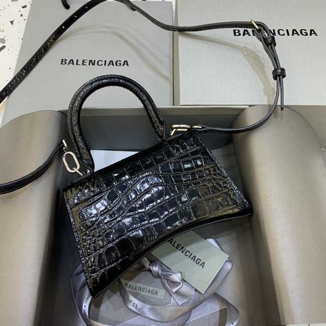 Balenciaga original crocodile calfskin hourglass xs handbag 5928331 black