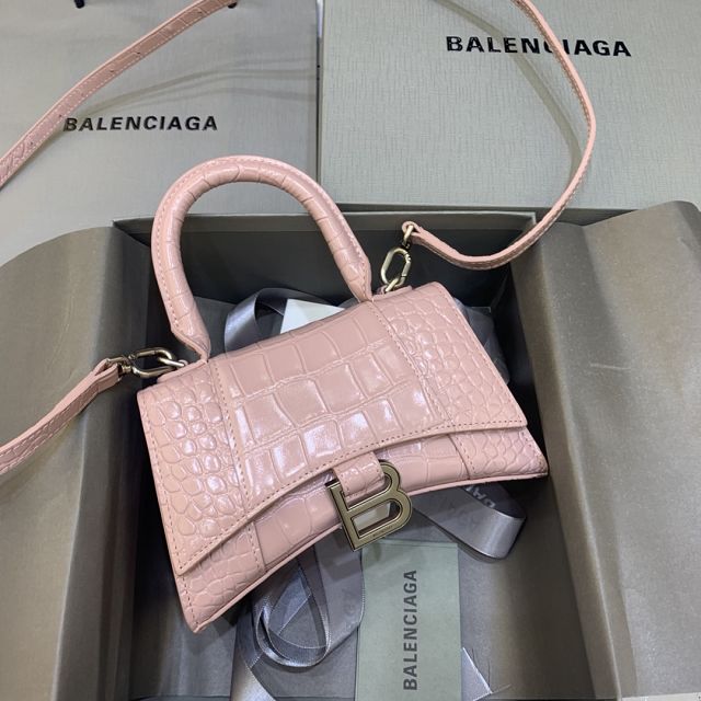 Balenciaga original crocodile calfskin hourglass xs handbag 5928331 pink