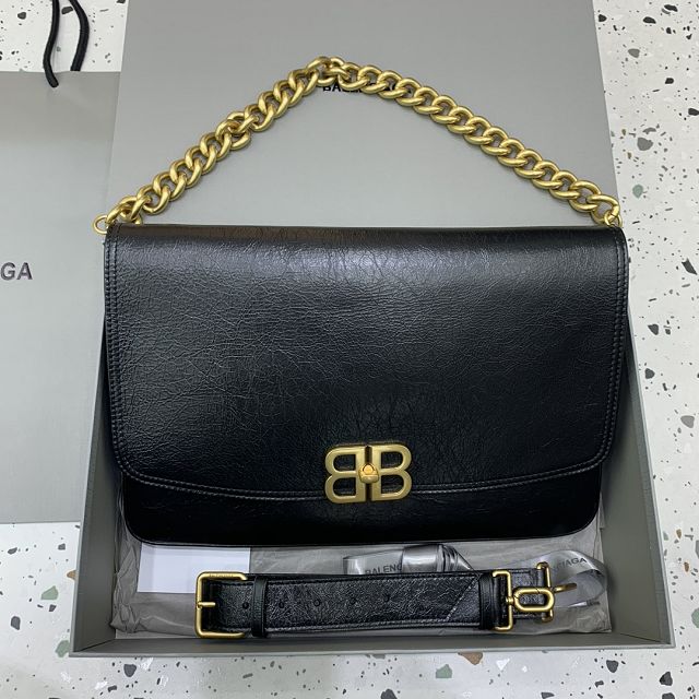 Balenciaga original calfskin BB soft large flap bag 7484882 black