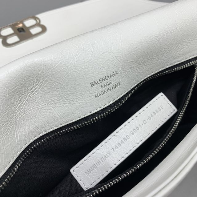 Balenciaga original calfskin BB soft large flap bag 7484882 white