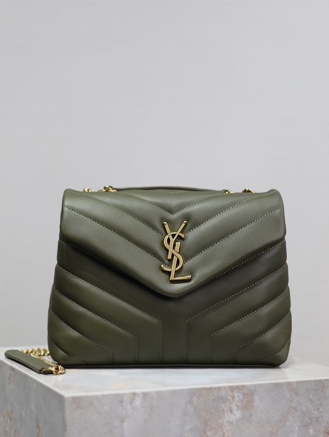 YSL original  calfskin loulou small bag 494699 dark green