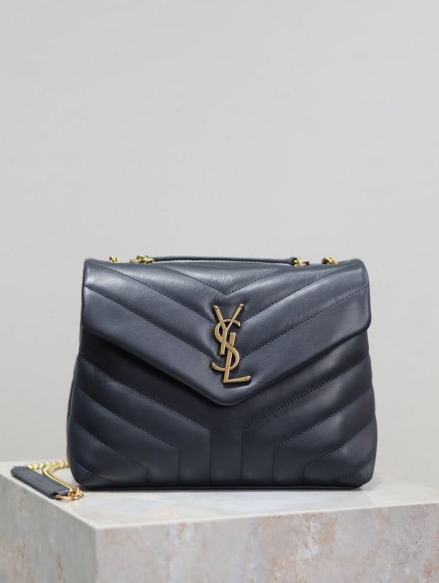 YSL original  calfskin loulou small bag 494699 navy blue