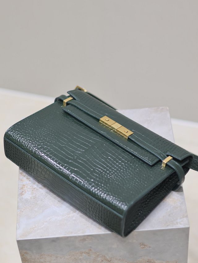 YSL original crocodile calfskin manhattan shoulder bag 579271 green