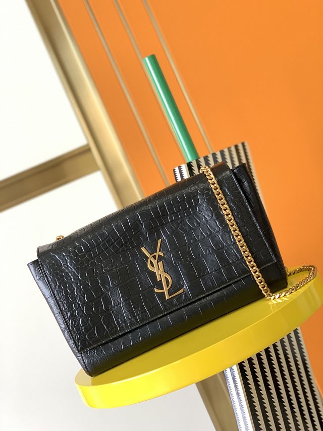 YSL original crocodile suede calfskin reversible medium kate bag 553804 black