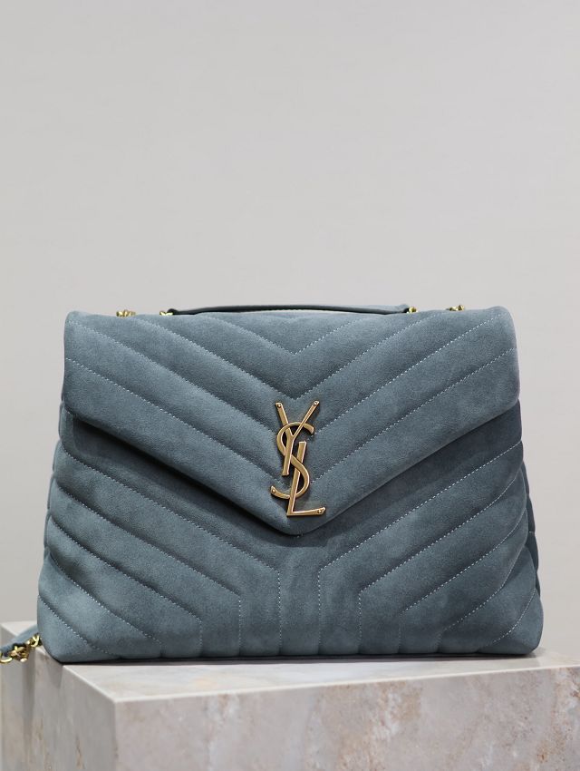 YSL original suede calfskin loulou medium bag 487216 blue