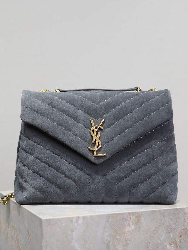 YSL original suede calfskin loulou medium bag 487216 grey