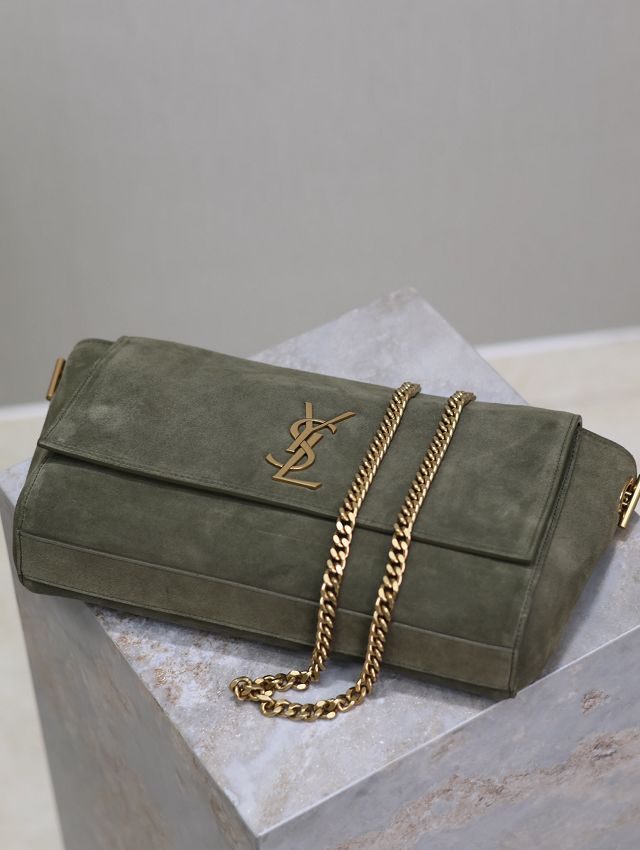 YSL original suede calfskin reversible small kate bag 737128 green