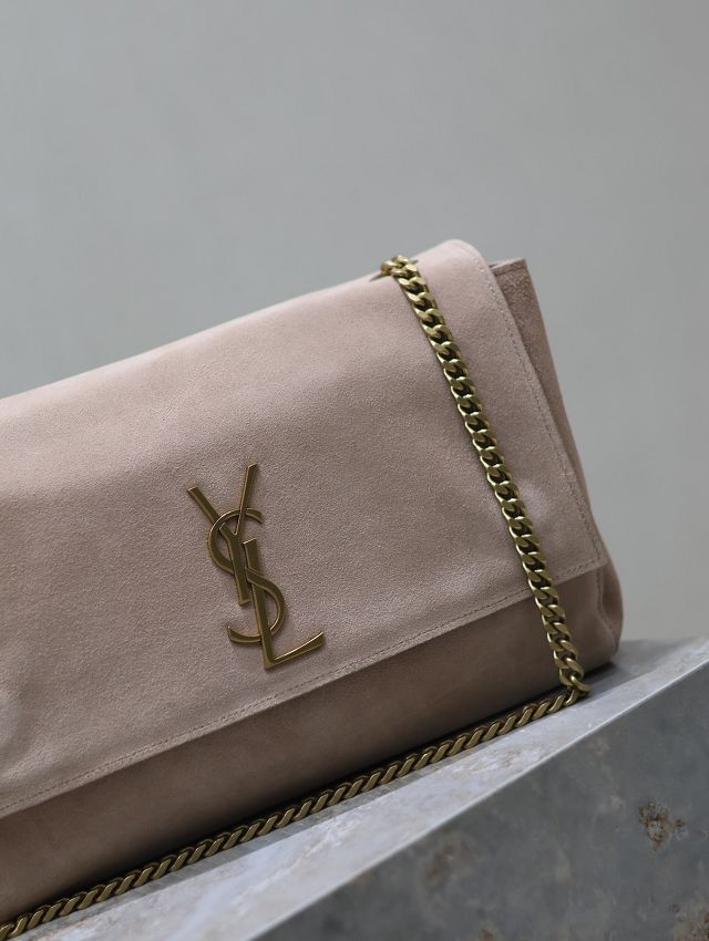 YSL original suede calfskin reversible small kate bag 737128 rose beige