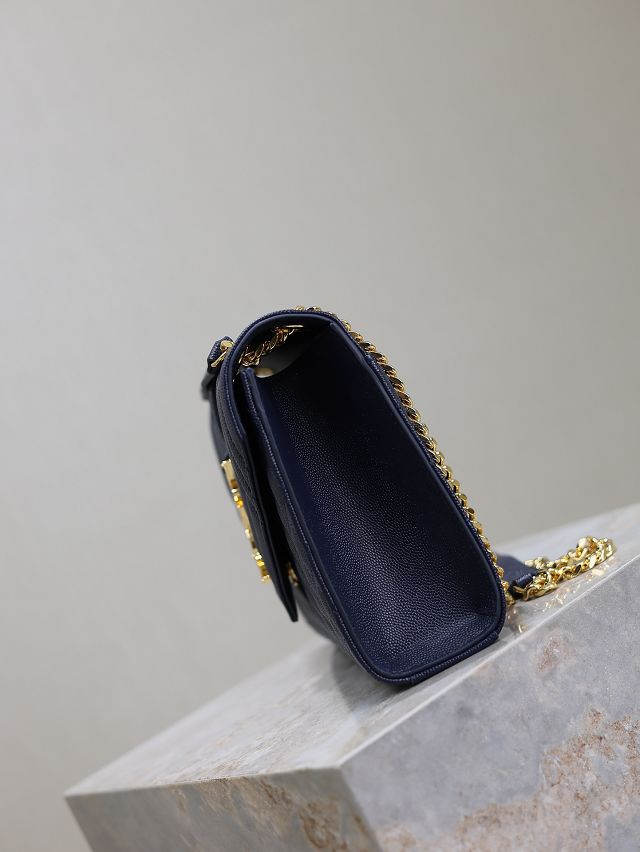 YSL original grained calfskin medium envelope chain bag 487206 navy blue