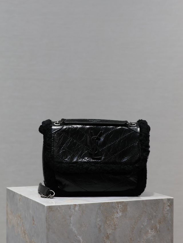 YSL original shearling niki baby bag 633151 black