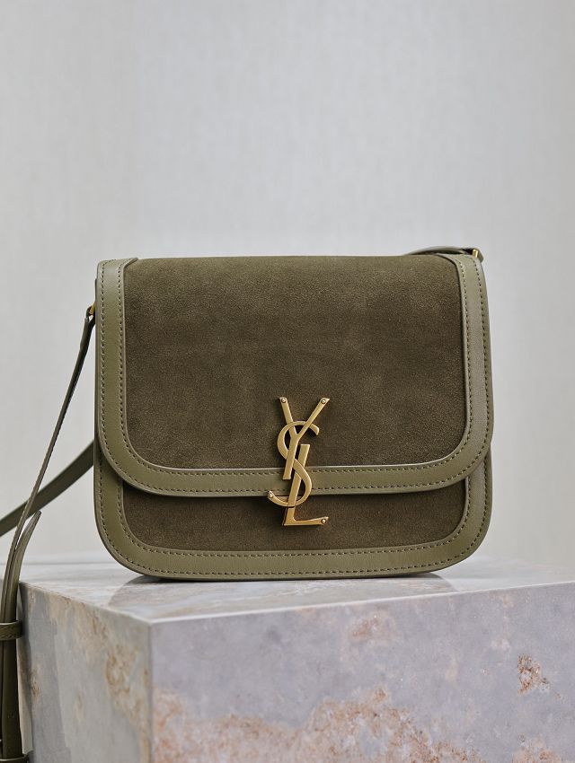 YSL original suede calfskin solferino medium satchel 635025 green