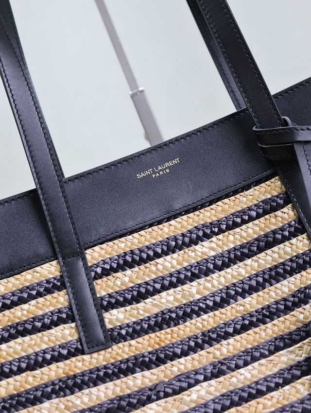 YSL original raffia shopping tote bag 394195 black&beige