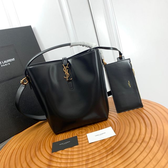 YSL original box calfskin medium le 37 bucket bag 742828 black