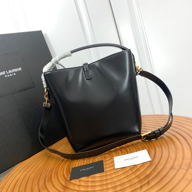 YSL original box calfskin medium le 37 bucket bag 742828 black