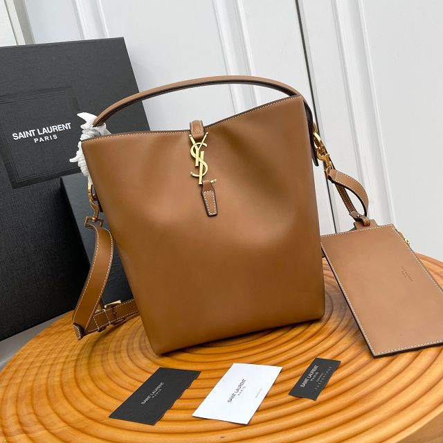 YSL original box calfskin medium le 37 bucket bag 742828 brown