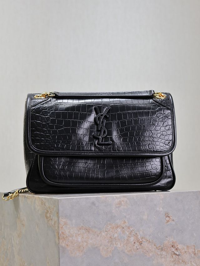 YSL original crocodile calfskin medium niki bag 633158 black