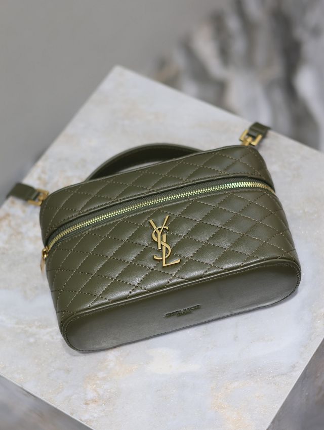 YSL original lambskin gaby vanity bag 766731 dark green