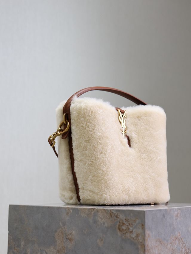 YSL original shearling small le 37 bucket bag 749036 white