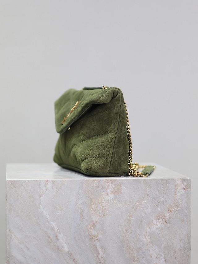 YSL original suede calfskin puffer mini bag 759337 green