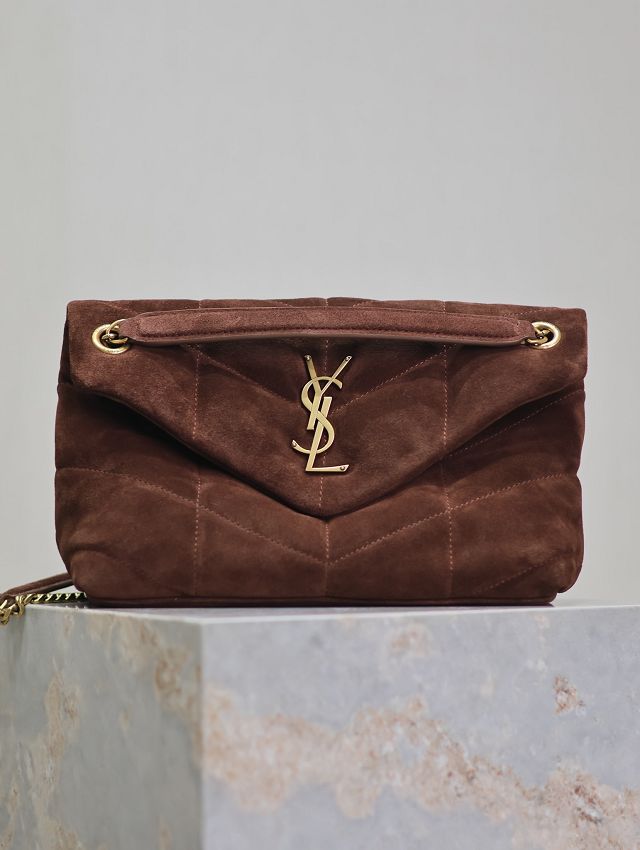 YSL original suede calfskin puffer small bag 577476 dark coffee