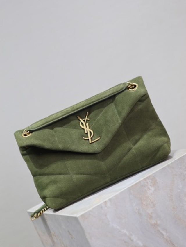 YSL original suede calfskin puffer small bag 577476 green