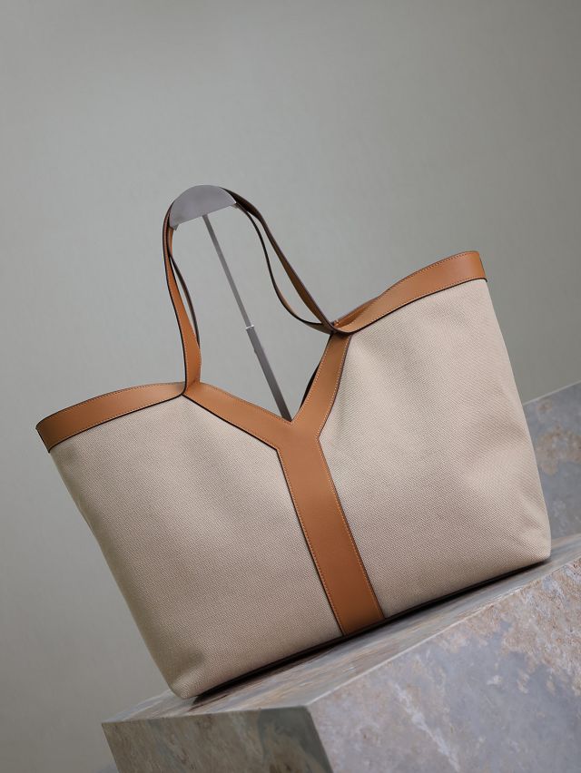 YSL original canvas Y tote shopping bag 817602 beige