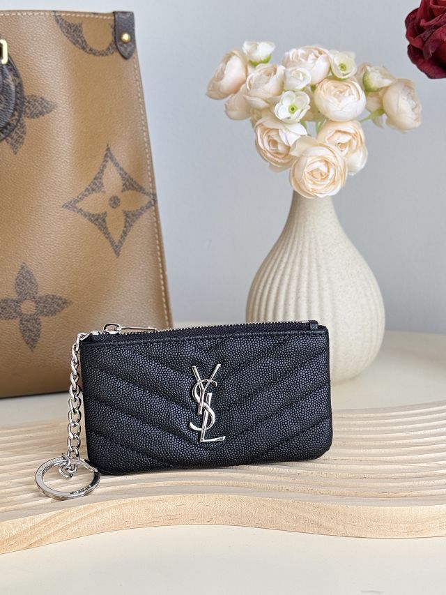 YSL original grained calfskin coin purse 438386 