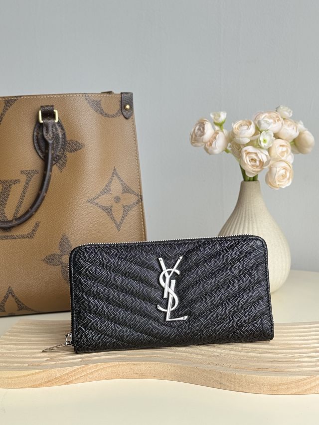 YSL original grained calfskin zipper wallet 358094