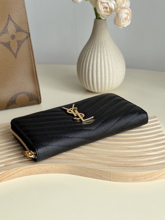 YSL original grained calfskin zipper wallet 358094