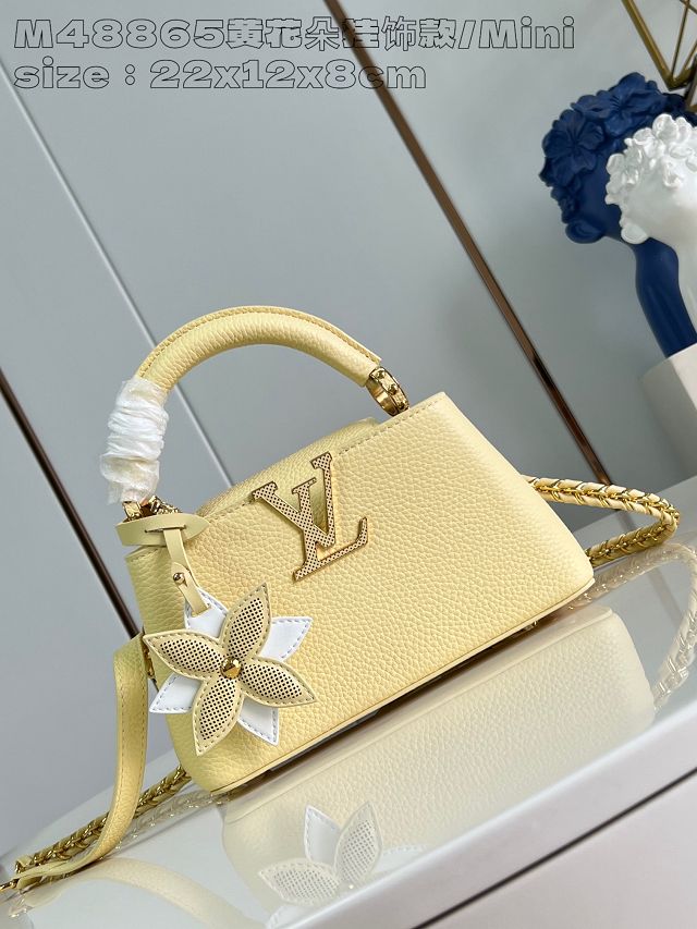 Louis vuitton original calfskin capucines east west mini M24671 yellow