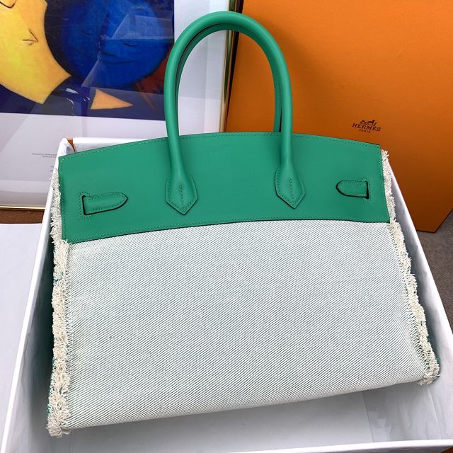 Hermes handmade original calfskin&canvas birkin bag BK00039 menthe