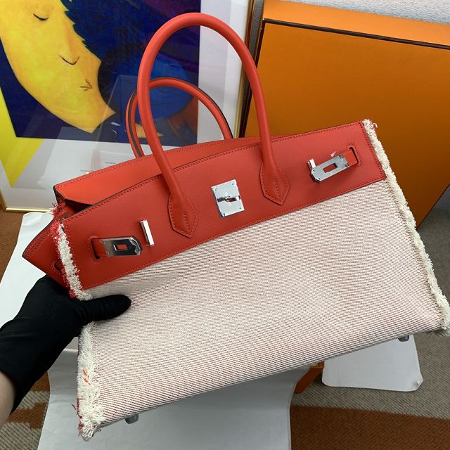 Hermes handmade original calfskin&canvas birkin bag BK00039 red