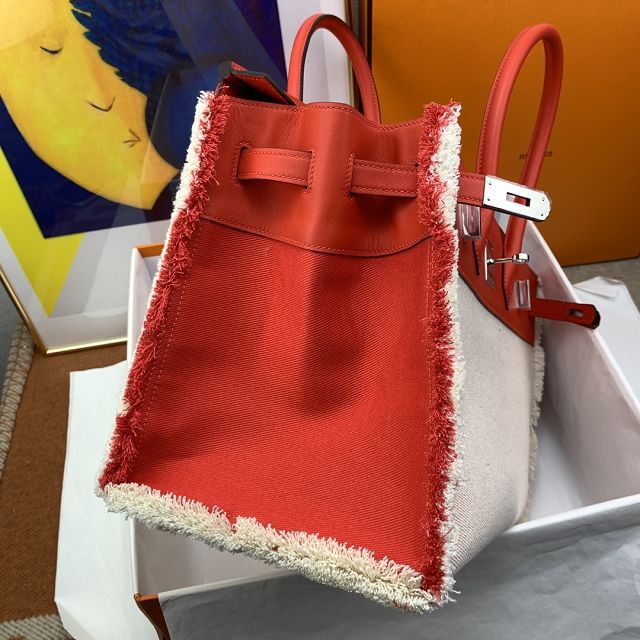 Hermes handmade original calfskin&canvas birkin bag BK00039 red