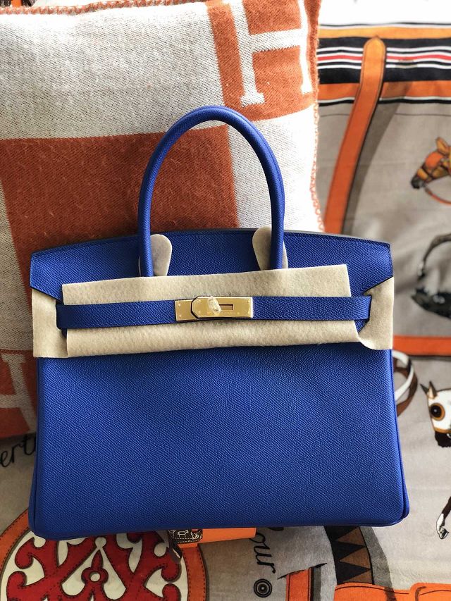 Hermes original epsom leather birkin 25 bag H25-3 blue zellige