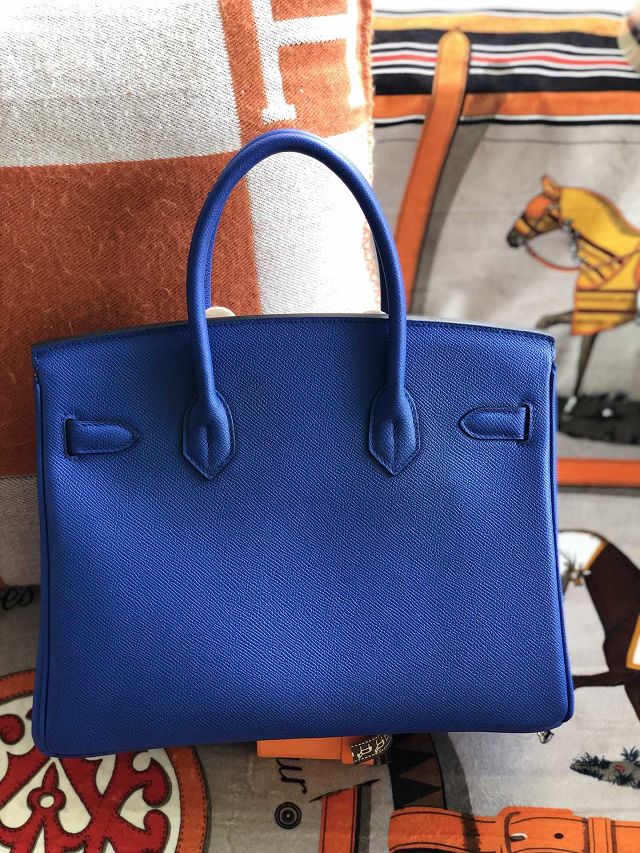 Hermes original epsom leather birkin 25 bag H25-3 blue zellige