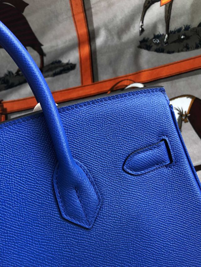 Hermes original epsom leather birkin 25 bag H25-3 blue zellige