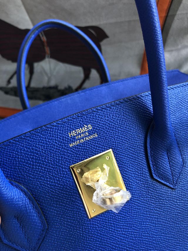 Hermes original epsom leather birkin 25 bag H25-3 blue zellige