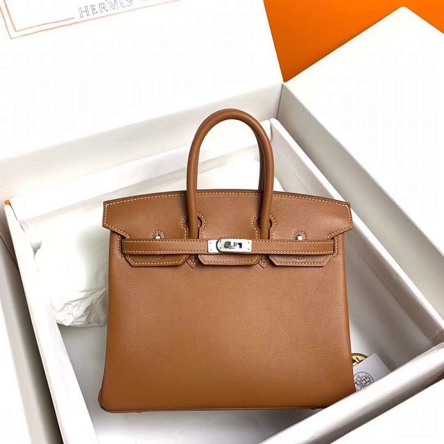 Hermes original swift leather birkin 25 bag H25-5 gold brown