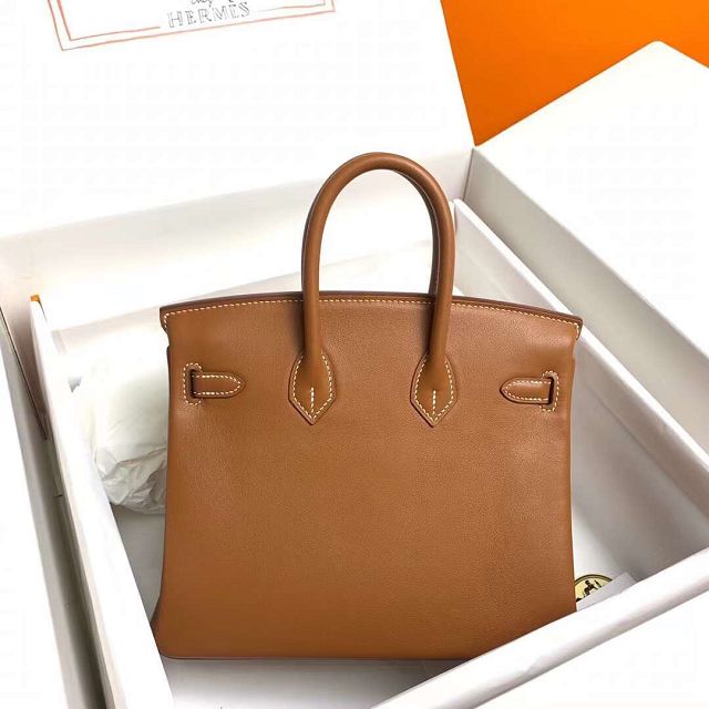 Hermes original swift leather birkin 25 bag H25-5 gold brown