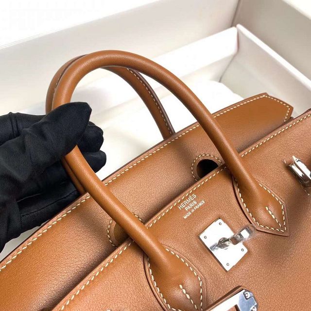 Hermes original swift leather birkin 25 bag H25-5 gold brown