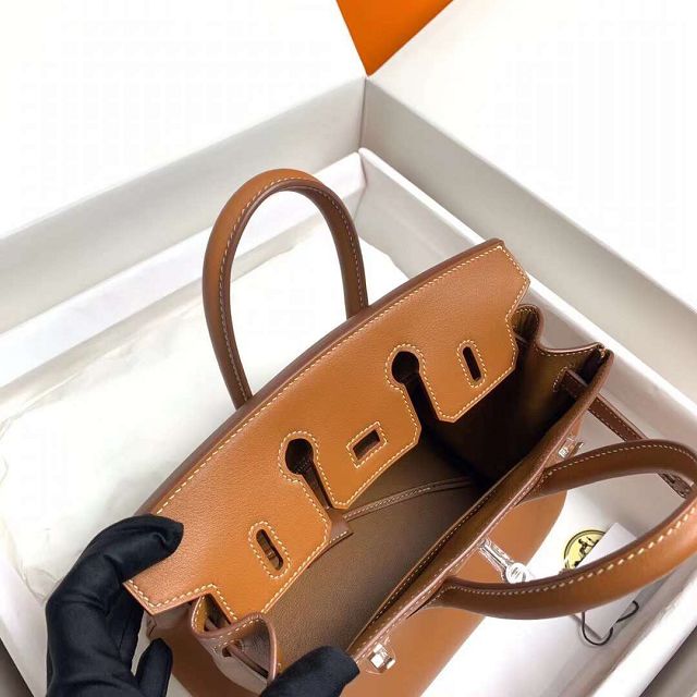 Hermes original swift leather birkin 25 bag H25-5 gold brown